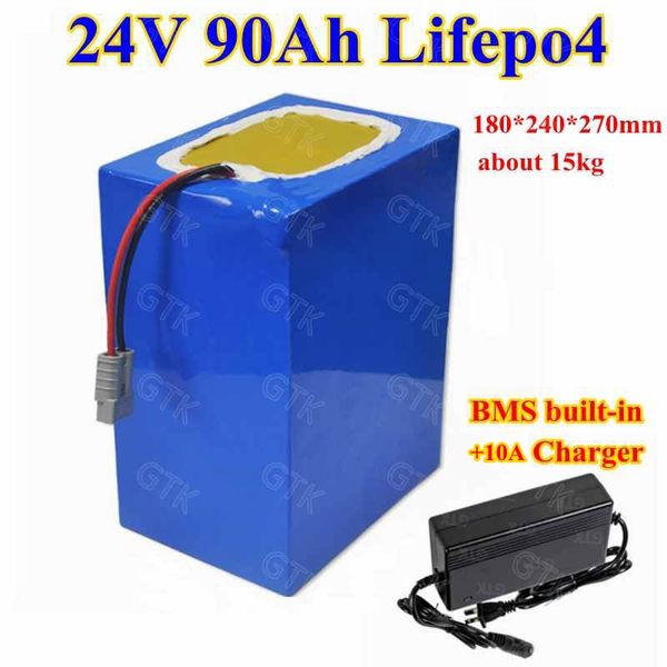 Paquete de batería de litio GTK LiFePO4 24v 90Ah 100ah con BMS 8S para bicicleta eléctrica de 2000W Motor de cubo de scooter eléctrico + cargador 10A