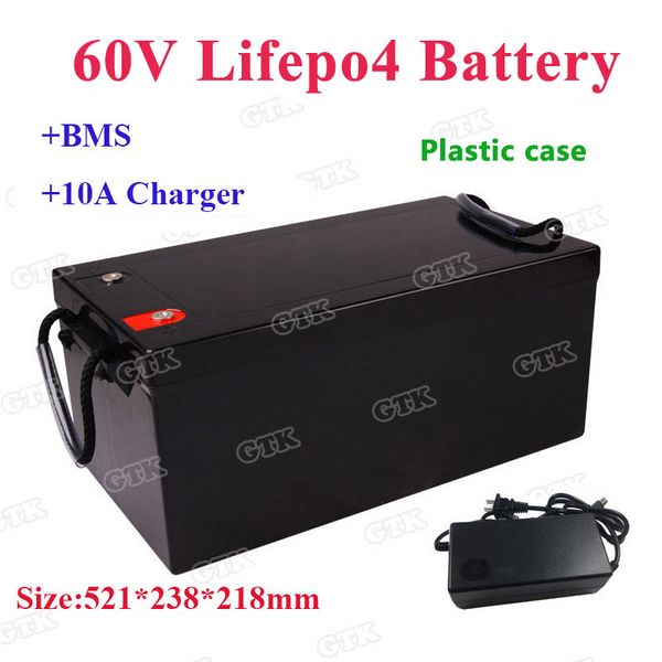 GTK LiFepo4 60V 80Ah 100Ah batterie au lithium avec BMS pour motos fauteuils roulants pousse-pousse électrique extérieur + chargeur 10A