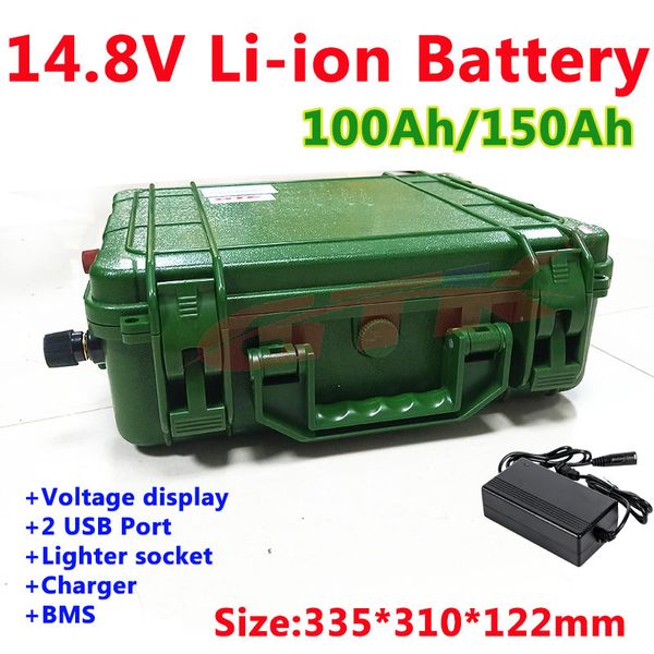 Batterie lithium-ion GTK Outdoor dédiée 14.8V 100Ah 150Ah avec BMS de haute qualité pour la pêche à l'alpinisme + chargeur 10A