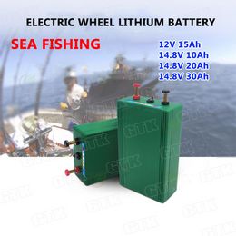 GTK Draagbare 12V 15Ah 14.8V 10Ah 20Ah 30Ah 18650 lithium-ion batterij met BMS voor elektrisch wiel/zeevissen/viskoord + 2A oplader