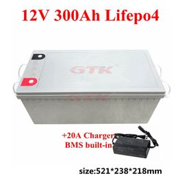 GTK étanche 12V 300AH Lifepo4 batterie 100A BMS 4S batterie au lithium pour onduleur énergie solaire station de Base bateau + chargeur 20A