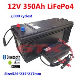 GTK étanche 12V 350AH Lifepo4 batterie au lithium smart BMS 4S 12.8V pour onduleur énergie solaire caravane UPS EV bateau + chargeur 20A