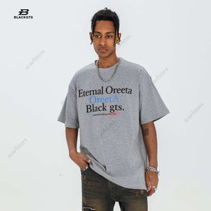 Camiseta con estampado de letras GTS, camiseta de manga corta con sentido del diseño para hombre, camiseta americana informal holgada con cuello redondo primavera/verano 2024