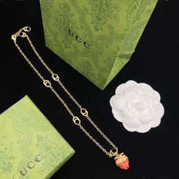 Gu Jia – collier en forme de O, Double G, colle goutte à goutte de fraise, en laiton, avec chaîne de pull au Design Unique, élégant et tendance