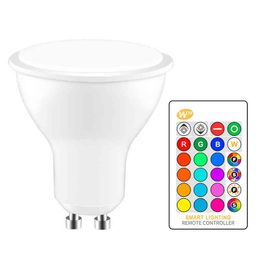 GU10 RGB LED Ampoule 8W IR Télécommande AC 85-265V Atmosphère Éclairage 16 Couleurs Changeantes Lumières Décoratives H220428