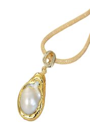 Bijoux guaiguai 18x26mm collier de pendentif de perle keshi blanc fait à la main pour les femmes réelles gemmes en pierre juive de mode 706781