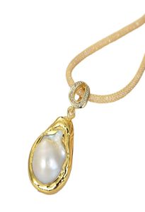Bijoux guaiguai 18x26mm collier de pendentif de perle keshi blanc fait à la main pour les femmes vraies gemmes en pierre juive de mode 6485791