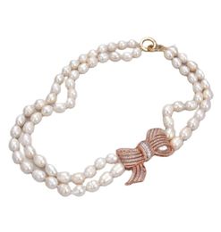 Bijoux guaiguai 2 brins de riz blanc perle cz pendentif collier à la main pour femmes réel gemmes pierre juive de mode de mode7137685