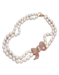 GuaiGuai bijoux 2 brins perle de riz blanc CZ pendentif collier fait à la main pour les femmes vraies pierres précieuses pierre dame bijoux de mode5368928