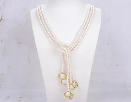 Bijoux guaiguai 3 brins de riz blanc cultivé naturel perle perle lariat long collier de chaîne de pull fait à la main pour les femmes réelles gems4959052