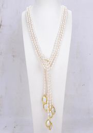 Bijoux guaiguai 3 brins de riz blanc cultivé naturel perle perle chasque long coullier de chaîne de pull fait à la main pour les femmes réelles gems5431372