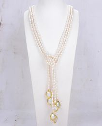Bijoux guaiguai 3 brins Natural Cultired White Rice Pearl Perle Lariat Long Pull Collier à la main Fabriqué pour les femmes Real Gems2524864