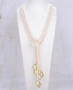 Bijoux guaiguai 3 brins Natural Cultired White Rice Pearl Perle Lariat Long Pull Collier à la main Fabriqué pour les femmes Real Gems2524864