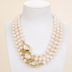 Bijoux Guaguai 3 Strands Blanc Keshi Perle Collier Gold Pour Femmes Joaillerie de mode en pierre de pierre de pierre