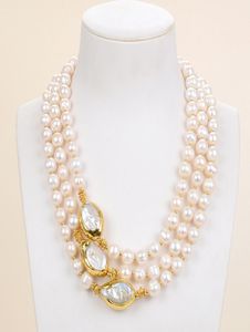 Guaiguai sieraden 3 strengen witte keshi parel ketting goud verguld voor vrouwen echte edelstenen stenen dame mode Jewellery3283211
