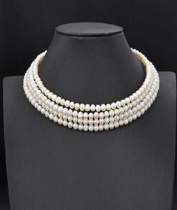 Bijoux guaiguai 4 rangées Certies Collier de tour de cou perle blanc Collier Chokers Mariage de luxe pour les femmes Real Gems Jewlerery Lady Fashion6507487