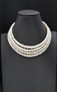 GuaiGuai Schmuck 4 Reihen Züchtete Weiße Perle Halsband Halskette Colliers Luxus Hochzeit Für Frauen Echte Edelsteine Stein Jewlery Dame Fashion6819928