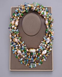 Guaiguai sieraden 4 strengen 25 mm natuurlijke paarse keshi barokke parel kleurrijke kristallen ketting handgemaakt voor vrouwen echte edelstenen steen la1895694