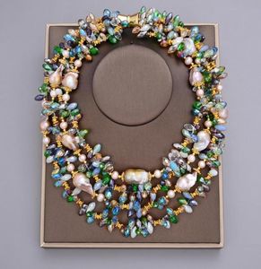 Guaiguai sieraden 4 strengen 25 mm natuurlijke paarse keshi barokke parel kleurrijke kristallen ketting handgemaakt voor vrouwen echte edelstenen steen la5395778