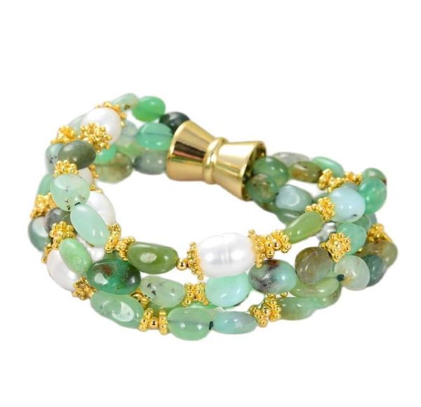 Bijoux Guaiguai 4 brins Green Chrysoprase Cultured White Rice Pearl Bracelet Fabriqué pour les femmes Real Lady Fashion Jewellry9945354