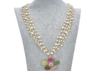 Joyería GuaiGuai, collar de perlas blancas de 4 hebras, colgante de flor pavé CZ para mujer, gemas reales, piedra, joyería de moda para mujer 8719086