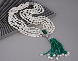 Bijoux guaiguai 5 brins blanc baroque en eau douce perle vert collier cz pave plaqué pendentif à la main pour les femmes réelles gems7339879