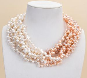 Guaiguai sieraden 7 strengen topdrills witte rijst parelketting voor vrouwen echte edelstenen stenen dame mode Jewellery4074730