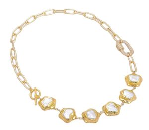 Bijoux guaiguai cultivé blanc keshi fleur perle or couleur plaquée chaîne de cou collier couloir fait à la main pour les femmes réelles pierres de pierre 7242349