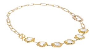 GuaiGuai bijoux culture blanc Keshi fleur perle couleur or plaqué lien chaîne collier ras du cou fait à la main pour les femmes vraies pierres précieuses pierre9758838