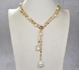 GuaiGuai bijoux culture blanc Keshi perle rectangulaire Cz pavé chaîne collier 50quot Long collier fait à la main pour les femmes vraies pierres précieuses St6619473