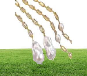 Bijoux guaiguai cultivés blanc keshi perle rectanle cz collier de chaîne pave 50quot collier long fait à la main pour les femmes3392673