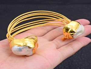 Bijoux guaiguaie cultivé blanc keshi perlé bracelet plaqué or d'or pour les femmes de la mode vraie dame bijoux7009086