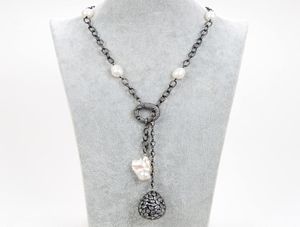 Bijoux guaiguai cultivés de riz blanc perle cz gunmetal chaîne collier keshi perle cz pendante pour femmes réel gems pierre la2034094