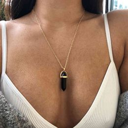 Collier pendentif hexagonal pour femmes, 5 pièces, colliers en cristal rose, Quartz, bijoux bon marché, vente en gros, Y220613