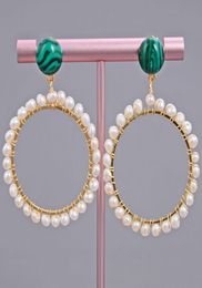 GuaiGuai bijoux vert Malachite couleur or grand cercle boucles d'oreilles faites à la main pour les femmes vraies pierres précieuses pierre dame mode bijoux1972711