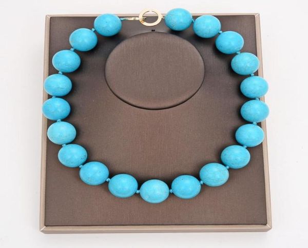 Guaiguai Bijoux naturel 20 mm Blue Turquoise Gems Collier en pierre Fabriqué pour les femmes Real Gems Stone Lady Fashion Jewellery7003572