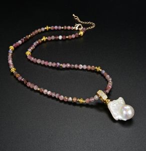 Guaiguai sieraden natuurlijke 5 mm rode toermalijn ketting gekweekte witte keshi parel hanger real jodendi lady mode juwelen87442224