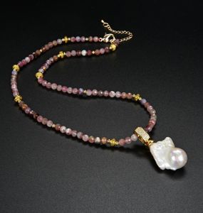 Guaiguai sieraden natuurlijke 5 mm rode toermalijn ketting gekweekte witte keshi parel hanger real jowery lady mode juwelen9616576