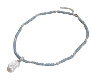 Guaiguai sieraden natuurlijke 6mm blauwe angelite ketting gekweekt witte keshi parel hanger voor vrouwen echte edelstenen stenen dame mode jood5954159