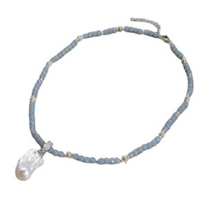 Guaiguai sieraden natuurlijke 6mm blauwe angelite ketting gekweekt witte keshi parel hanger voor vrouwen echte edelstenen stenen dame mode jood9566478