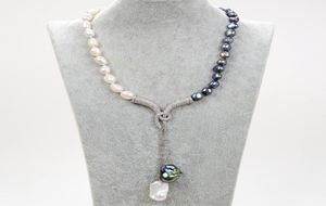 Guaiguai Bijoux naturel noir blanc keshi baroque perle collier baroque perles cz pendentif pavé à la main pour femmes réel gemmes ston9661536