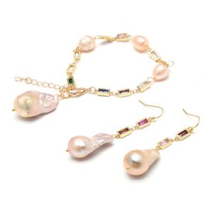 Joyería Guaiguai Natural Pink Keshi Pearl Color mixto Cz Cad Pave Hook Pendientes Pulseros Classic para Women5507078