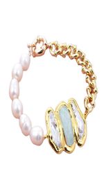 Guaiguai Bijoux naturel Cultured White Rice Pearl Amazonite Biwa Pearl Chain Bracelet For Women Real Lady Fashion Jewellry5220495