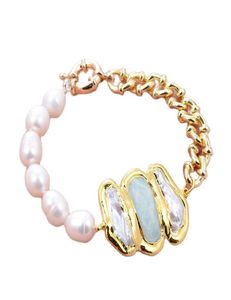 Guaiguai Bijoux naturel Cultured White Rice Pearl Amazonite Biwa Pearl Chain Bracelet For Women Real Lady Fashion Jewellry8717359