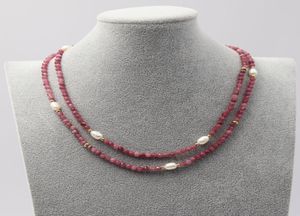 Bijoux guaiguai à facette naturelle Rouge Tourmaline Collier de perle de riz blanc cultivé 175quot Fabriqué pour les femmes4581130