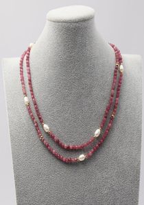 Bijoux guaiguai à facette naturelle Rouge Tourmaline Collier de perle de riz blanc cultivé 175quot Fabriqué pour les femmes7850856