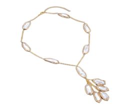 Guaiguai Bijoux Natural Natural Freshater Cultired White Biwa Pearl Gold Color Pared Chain Collier Fabriqué pour les femmes Real Gems Stone 3622918