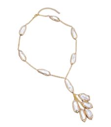 Guaiguai Bijoux Natural Natural Freshater Cultired White Biwa Pearl Gold Color Pared Chain Collier Fabriqué pour les femmes Real Gems Stone 4360906
