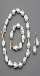 Guaiguai sieraden natuurlijke zoetwater gekweekte witte keshi barokke parel ketting armband oorbellen sets voor vrouwen dame mode6958884