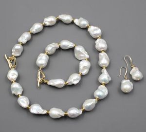 Guaiguai sieraden natuurlijke zoetwater gekweekte witte keshi barokke parel ketting armband oorbellen sets voor vrouwen dame mode1106061